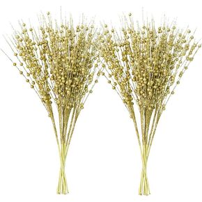 WEISPARK Christmas Tree Decor, 16 Pack Artificial Glitter Berry Stem Christmas Ornaments Decorative Bead Sticks for Christmas Tree Vase Wreath Home Wedding Party