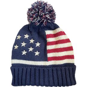 Women Men American Flag Cuffed Knit Hat USA Flag Patriotic Beanie with Pom Pom