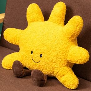 Soft Sun Plush Toy,Cute Smile Yellow Funny Sun Stuffed Animals Pillow,Sun Shape Chair Cushion Sofa Cushion Pillow(11.8“x18.8/30cmx48cm)
