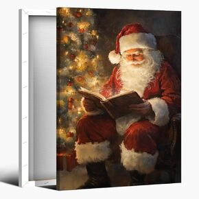 Vintage Christmas Wall Art Santa Claus Reading Book Poster Christmas Canvas Prints Painting Posters Academia Christmas Decor Winter Xmas Holiday For Home Living Room Decoration 12x18inch Unframed