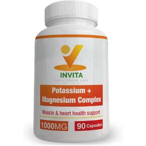 Potassium Complex High Absorption for Leg & Muscle Support Invita Potassium Magnesium Supplement (90 Capsules) - High Absorption Magnesium Potassium Complex with Magnesium Aspartate Oxide