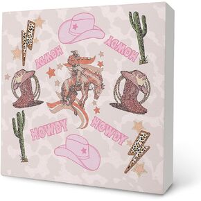 Knibeo Western Wooden Box Sign - 5x5 Wooden Signs, Signs for Western Home Decor, Western Office Decor, Cowgirl Gifts for Women, Western Room Decor for Teen Girls
