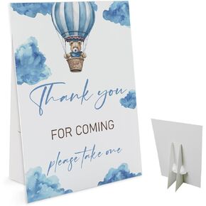 Thank You For Coming Please Take One Sign(8 x 11 Inch Table Sign with Holder), Blue Bear Theme, Baby Shower/Bridal Shower Decoration Sign, Baby Shower Favor Sign-BSLP14