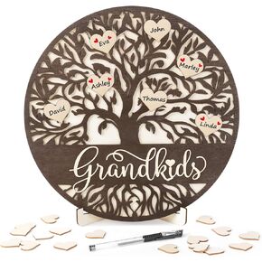 Family Tree Gifts for Grandparents from Grandkids, Home Decor Gifts for Family, Personalized Gifts for Grandma Grandpa from Granddaughter Grandson, Customized Family Name Sign Grandkids Wood Plaque