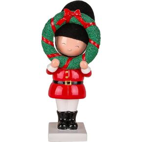 National Tree Company First Traditions Christmas Soldier Holding Wreath with Polyresin Construction, Red, 10 in