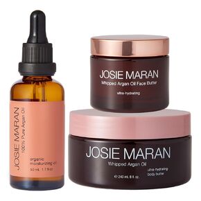 Josie Maran Head-to-Toe Hydration Kit - Whipped Argan Oil Body Butter, Whipped Argan Oil Face Butter & Pure Argan Oil - Hydrating Skincare Set for Soft, Smooth Skin - Face & Bodycare Set (11.4 Ounces)