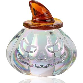Glass Hand Blown Art Collectible Mini Pumpkin Gifts for Friends, Fall Harvest Thanksgiving Halloween Art Golden Pumpkin with Hats Decoration for Home