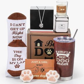 11 Pcs Best Dog Mom Gift Set Christmas Dog Lover Relaxing Spa Gifts for Women Dog Owners Tumbler Bath Bombs for Christmas Birthday Mother's Day Anniversary Mom Wife Girlfriend Grandma