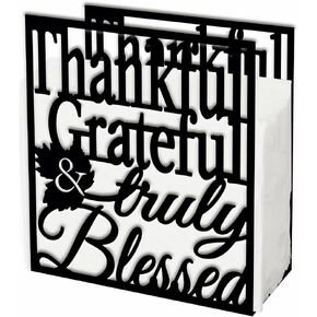 SUPERDANT Napkin Holder for Tables Thankful Grateful Blessed Iron Napkin Holder Dispenser Tabletop Tissue Rustic Cloth Holders Farmhouse Home Thanksgiving Day Decor for Kitchen Hotel Restaurants