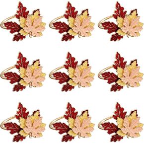 9PCS Maple Leaves Napkin Rings Decorate Your Table in Christmas, Thanksgiving, Birthday, Wedding, Commemoration Day, Business Banquet and Other Festivals and Occasions. (red)