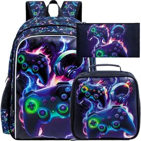 gxtvo 3PCS Kids Dog Backpack, 16" Boys Bookbag with Lunch Box, Water Resistant Elementary Prechool Toddler Shool Bag