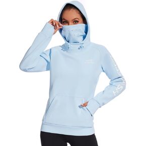 BASSDASH Women’s Fleece Fishing Hoodie with Neck Gaiter Water Resistant Performance Hiking Sweatshirt Pullover