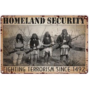 Vintage Native american Indian Poster Homeland Security Native american Landscape Metal Sign Decor Tin Aluminum Sign Wall Art Metal Poster for Living Room Home Bedroom 12x8 Inch