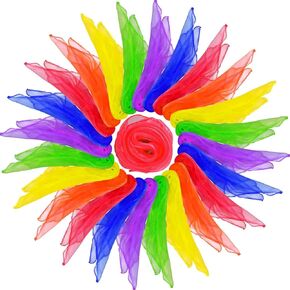 HKACSTHI 24 Pieces Scarves for Kids Play Juggling Scarves Dance Scarves Play Scarves Magic Trick Silk Scarves Movement Scarves Rhythm Scarves Rainbow Scarf Colorful Scarves for Music, 24 x 24 inch