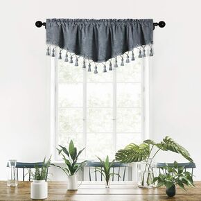 ELKCA Double-Sided Chenille Window Curtains Tier for Kitchen Grey Ascot Valance for Living Room,52" W x 18" L,Pack of 1 Panel