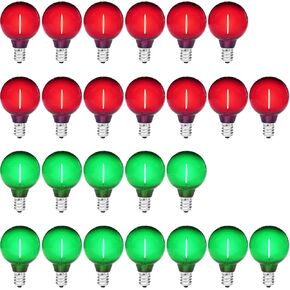 25 Pack G40 LED Red Light Bulb Green Light Bulb, 1 Watt Colored Light Bulbs String Light Bulbs Plastic Shatterproof E12 Base Outdoor Replacement Christmas Halloween Light Bulbs, 120 Volt