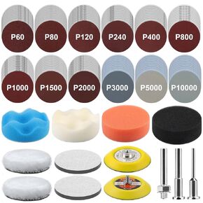 SUNJOYCO 133 PCS 3 Inch Sanding Disc Drill Polishing Kit, 60-10000 Grits Sandpaper Buffing Pads with Hook and Loop Adhesive Sanding Discs