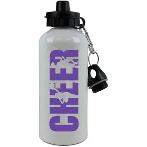 CustomGiftsNow Cheer Cheerleading Aluminum White Finish 20-Ounce Sport Water Bottle, 2 Lids (Hot Pink)