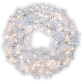 إكليل عيد الميلاد الاصطناعي المُضاء مسبقًا من شركة الشجرة الوطنية، أبيض، الصفصاف الضعيف، أضواء بيضاء، مجموعة عيد الميلاد، 30 بوصة in Kuwait