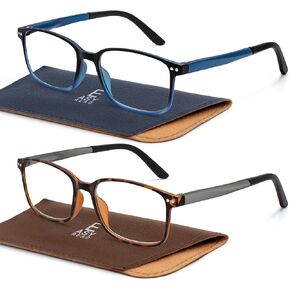 EASY READ 2 Pairs Sporty Style Reading Glasses for Men，Rectangular Blue Light Blocking Readers with Spring Hinge(Magnification 2.50, Tortoise/Gradient Blue)