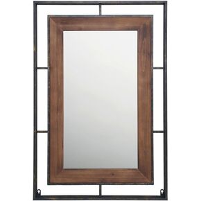 Metal Framed Rustic Wall Mirror - 24x36 inch, Farmhouse Wood & Metal Bathroom Vanity Mirror, Two-Tone Double Frame Decorative Living Room Mirror | Entryway Mirror | Hallway Mirror