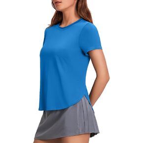 PINSPARK Workout Tops for Women UPF 50+ Yoga Shirts Short Sleeve Athletic Tops with Side Slits Running Gym Tee Top Loose Fit in Kuwait