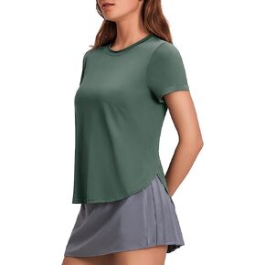 PINSPARK Workout Tops for Women UPF 50+ Yoga Shirts Short Sleeve Athletic Tops with Side Slits Running Gym Tee Top Loose Fit