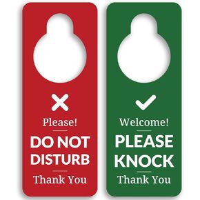 Do Not Disturb Door Hanger Sign 2 Pack (Green/Red Double Sided) Please Do Not Disturb on Front and Welcome Please Knock on Back Side, Ideal for Office Home Clinic Dorm Online Class and Meeting Session