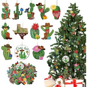 36 Pcs Western Cowboy Ornaments for Christmas Tree Hanging Double-Sided Printing Wooden Xmas Decor Cowboy Hat Cactus Horseshoe Boots Cowboy Ornaments for Xmas West Theme Decorations