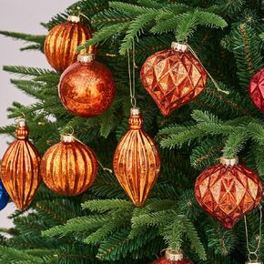 Mercury Glass Christmas Ornaments Set of 8 Champagne Gold 3.54 Inches Large Hanging Balls Finial Xmas Tree Decorations