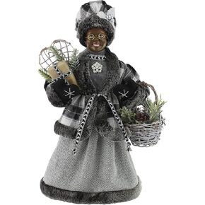 Windy Hill Collection 16" Inch Standing Black & White Checkered African American Ethnic Mrs. Claus Christmas Figurine Figure Decoration 162061