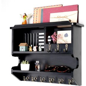 Key Holder, Key Holder for Wall, Key and Mail Holder for Wall, Mail and Key Holder for Home Decor, Mail Organizer Wall Mounted with Key Hooks, Black