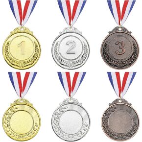 3 Pieces Metal Medals, 2 Inches 1st, 2nd, 3rd Award Medals, Olympic Style Medals Gold Silver Bronze Award Medals with Ribbon Winner Awards, for Awards, Sports, Party Favours, Office Games