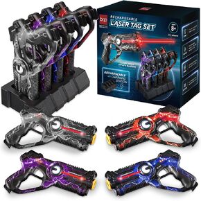 Best Choice Products Set of 4 Laser Tag Blasters, Rechargeable Infrared Lazer Tag Set with Docking Station, No Vests Needed, Indoor/Outdoor Set for All Ages w/ 4 Settings, Lights, Sounds