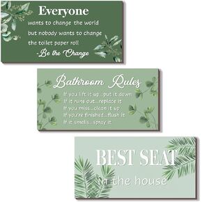 3 Pcs Green Bathroom Rules Decor Sage Green Bathroom Decor Farmhouse Wooden Best Seat in The House Green Wall Art Sage Green Bathroom Accessories for Bathroom Toilet Decor(Green 10x5)