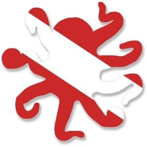 Octopus Shaped Scuba Dive Flag Sticker (Diving Diver Down Vinyl Decal (3 inch)