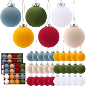 48 Pcs Velvet Christmas Balls Bulk 3.15 Inch Flocked Christmas Tree Ball Ornaments Xmas Plastic Decorative Hanging Balls for Holiday Party Christmas Tree Decorations(Red)