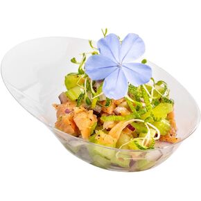 Restaurantware 4 x 2.9 x 1.3 Inch Mini Tasting Dishes 100 Disposable Mini Dessert Dishes - Oval Ellipse Design White Plastic Appetizer Dishes Serve Samples or Snacks For Parties or Weddings