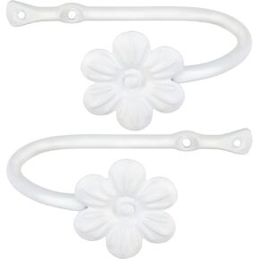 RTZEN White Small Curtain Holders for Wall - Farmhouse Curtain Hooks for Drapes - Creative White Curtain Tiebacks - Wrought Iron Drapery Curtain Holdbacks - Unique Metal Tie Backs for Curtains - 2 Pcs
