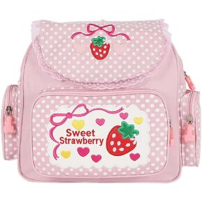 Aobiono Kawaii الفراولة حقيبة ظهر صغيرة لطيف أنيمي الجمالية الوردي الدانتيل البولكا نقطة حقيبة الكتب الصغيرة اليابانية الكرتون حقيبة فاكهة