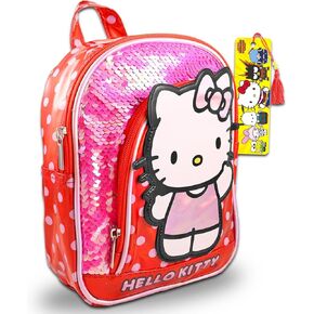 Hello Kitty Mini Backpack for Women - 10" Hello Kitty Backpack with Front Pocket and Sequins Plus Bookmark | Hello Kitty Backpack Purse Bundle
