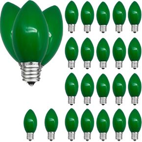 25 Pack Red C9 LED Bulbs, C9 Replacement Bulbs for Christmas Tree Lights Patio String Lights Outdoor Indoor, E17/C9 Intermediate Base, 7 Watt, Ceramic Red