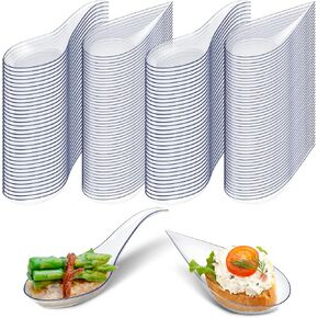 Tessco 400 Pcs 4'' Mini Plastic Appetizer Spoons Plates Disposable Dessert Spoons Tear Drop Tasting Spoons Plastic Asian Soup Spoons for Dessert Sauces Sushi Ice Cream Food Parties, 2 Styles(Black)