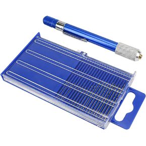 21PCS Carburetor Jet Drill Bits Pin Vise Set, Numbered 61-80 Mini Jeweler's Chuck Vice, Fine Tiny Miniature Metric Micro Wire Nano Tool For Jewelry Bead Making Crafts Orifice Drilling Wood DIY Carving