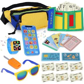 Learn2M Purple Play Purse for Little Girls Ages 3-6, My First Purse Toy with Handbag, Makeup Set, Sunglasses, Smartphone, Wallet, Car Keys, Credit Cards and Fake Money