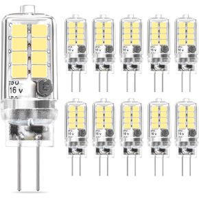 G4 LED Bulb, 3W Equivalent 20W 30W Halogen Bulbs, AC/DC 12V No Flicker LED Light Bulb, 360° Beam Angle G4 Bi-Pin Base LED Lamp Bulb, Not Dimmable (6000K Daylight White, 10 Pack)
