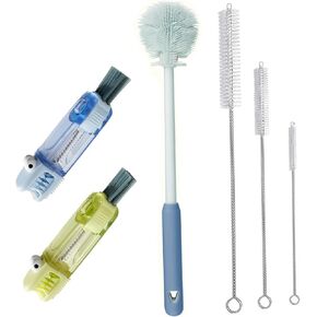 6 Pack Bottle Brush Set, Long Handle Water Bottle Cleaner Brush, 4-in-1 Cup Lid Gap Brush Cleaner, 3 Straw Brushes, Silicone Bottle Cleaning Brush for Tumbler, Water Bottle, Baby Bottle, Straws