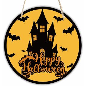 Happy Halloween Wooden Sign-Farmhouse Halloween Wooden Decoration With Rope-Wooden Wreath Indoor Wall Hanging Decoration-Halloween Hunted House Wall Decor Plaque-D05
