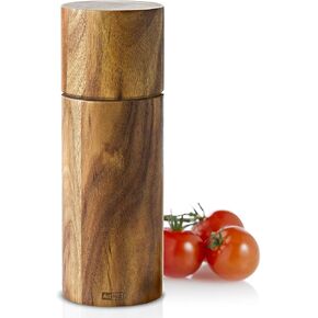 AdHoc Acacia Wood Salt and Pepper Mill Grinder - Manual Ceramic Mechanism, 6.7 Inches