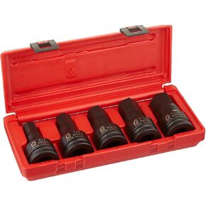 SUNEX TOOLS 4506, 3/4 Inch Drive Impact Hex Driver Set, 5-Pieces, SAE, 3/4" - 1-1/4", Cr-Mo Steel, Solid One Piece Construction, Dual Size Markings, Heavy Duty Storage Case